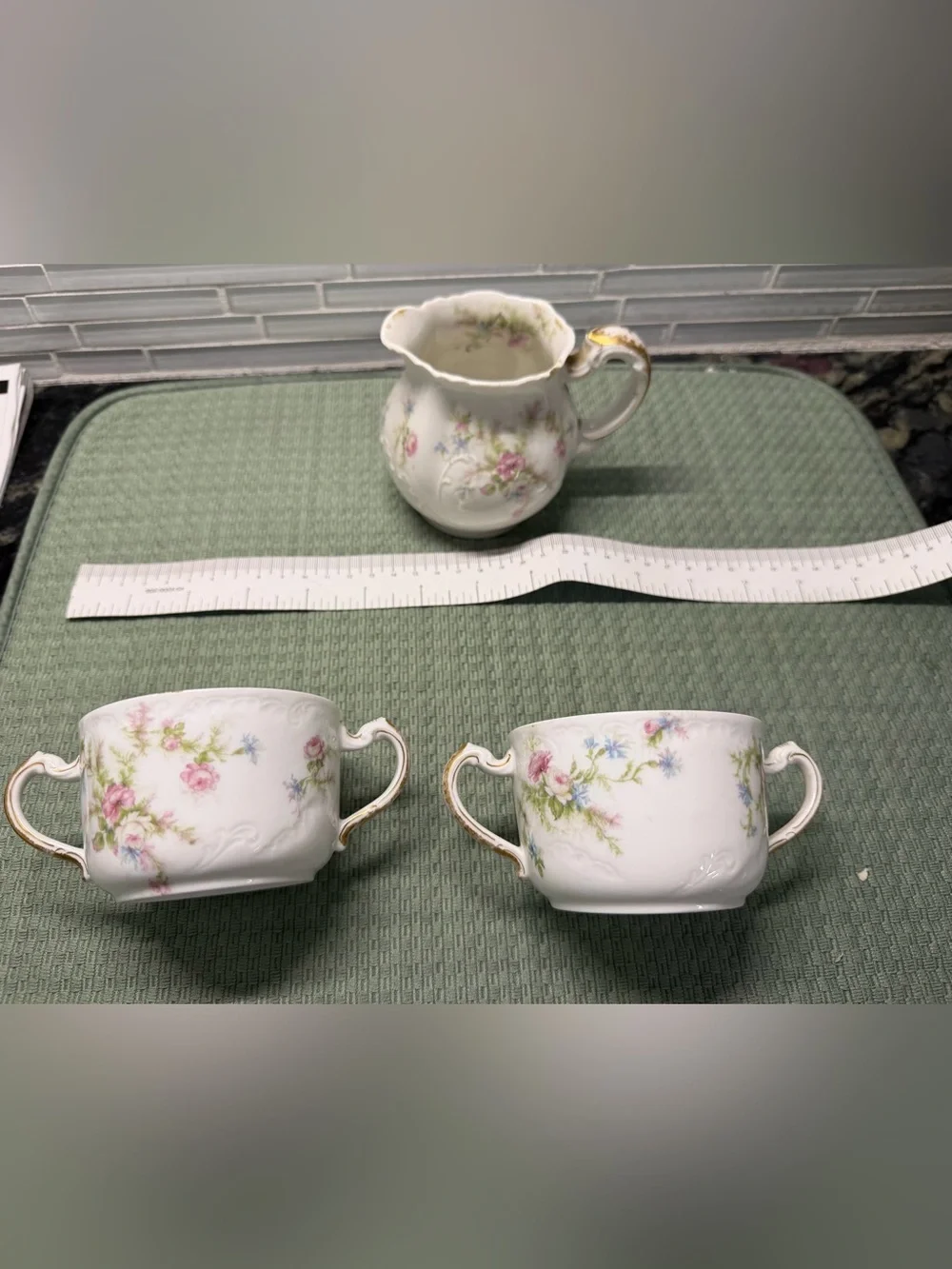 Haviland Limoge France China Floral Scalloped Cream and Sugars 4 pieces Antique - Picture 3 of 8